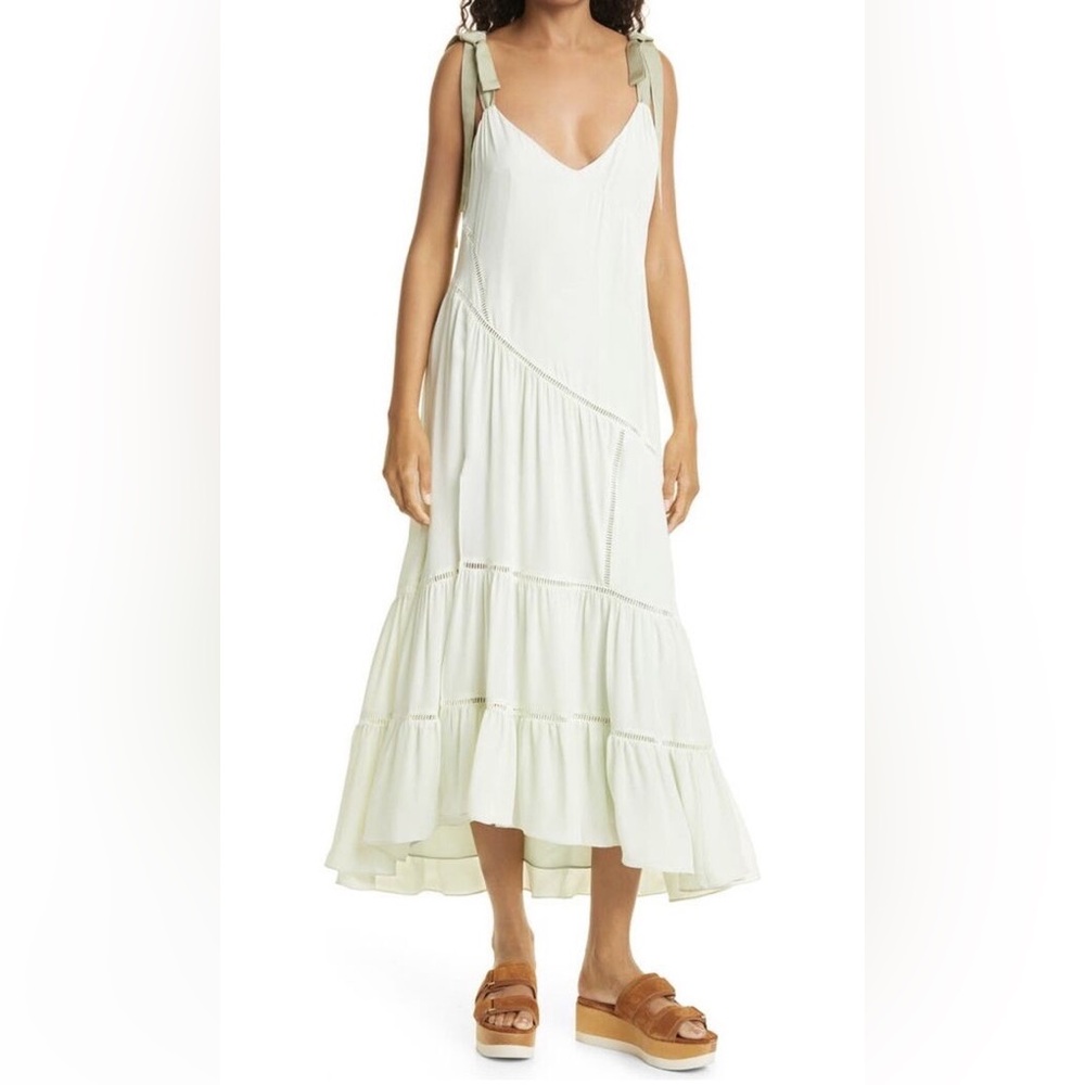 NWT CINQ À SEPT Claire tiered silk crepe de chine midi dress